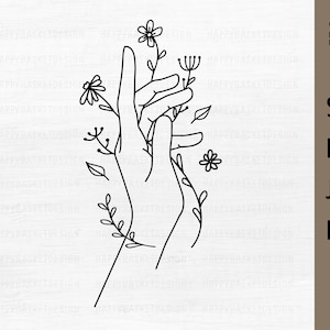 Minimal hand with flower SVG cut file, flower gestures hand, hand cricut file, digital download