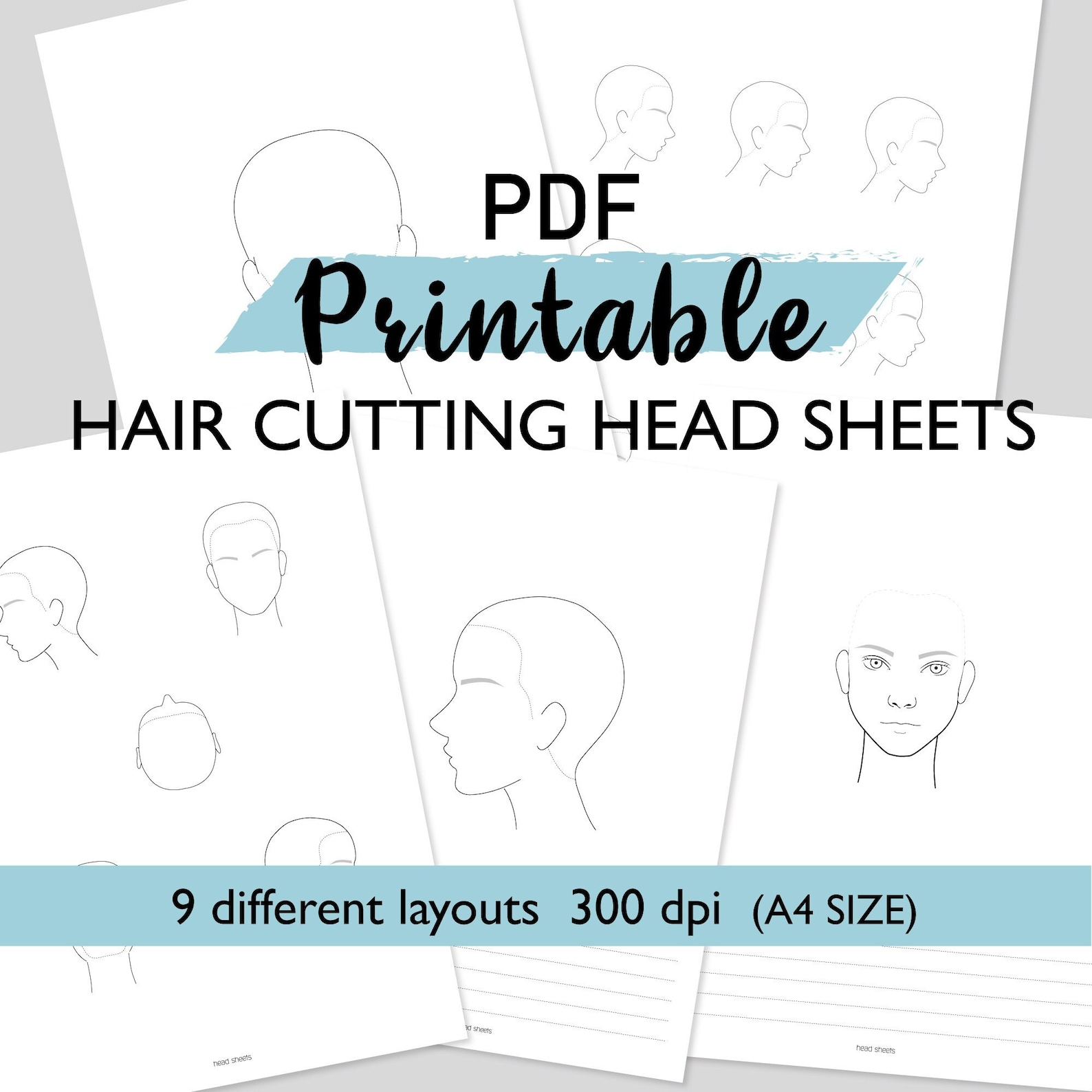 Blank Hair Cutting Head Sheets PDF Printable A4 Size for Hairdressing ...