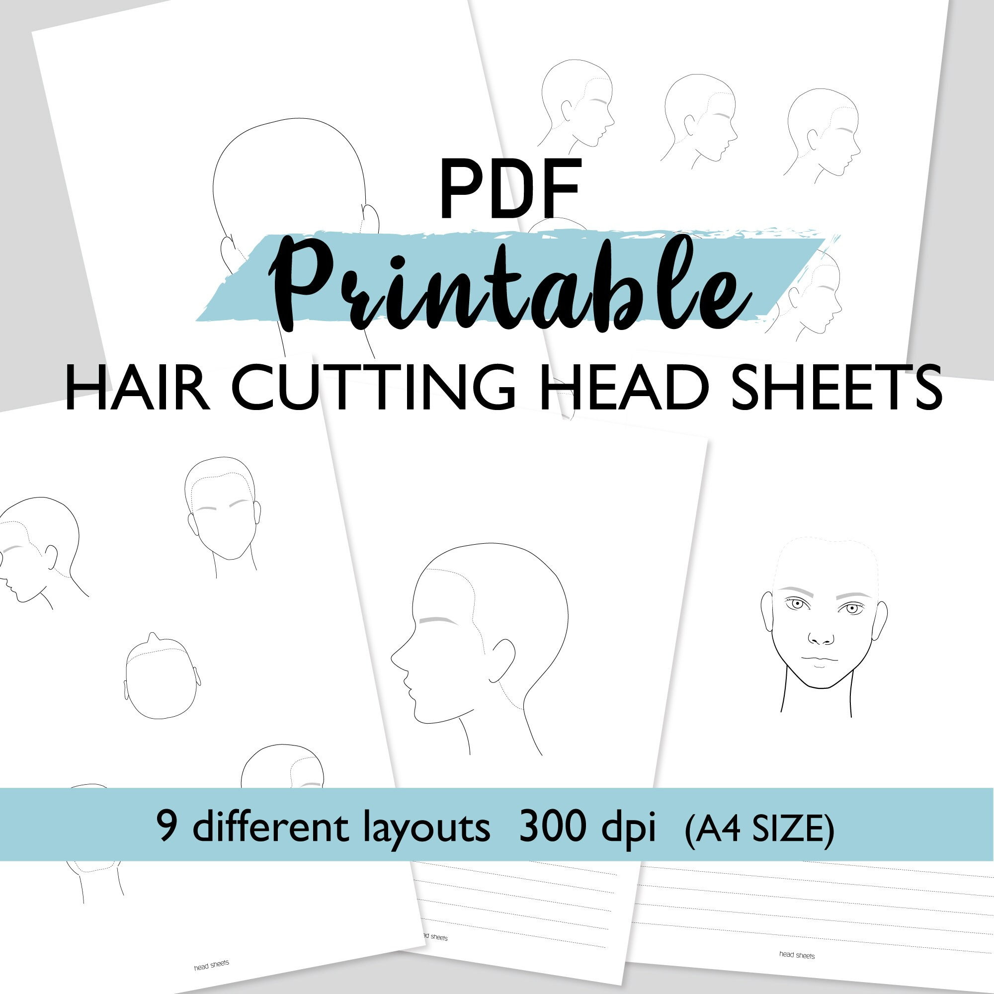 Blank Hair Cutting Head Sheets PDF Printable A4 Size for Hairdressing Blank Hair Cutting Head Sheets PDF Printable A4 Size for Hairdressing