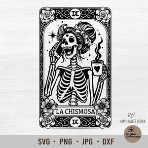 La Chimosa Lustige Tarot-Karte SVG Png | Lustige Maxican Frau Tarot | Spanischer Latein-Tarot-Schädel | T-Shirt Becher Png | Schneidedatei | Herunterladen