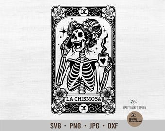 La Chismosa Funny Tarot Card SVG Png | Funny maxican woman Tarot | Spanish Latina tarot skull | T-shirt Mug Png | Svg Cutfile | Download