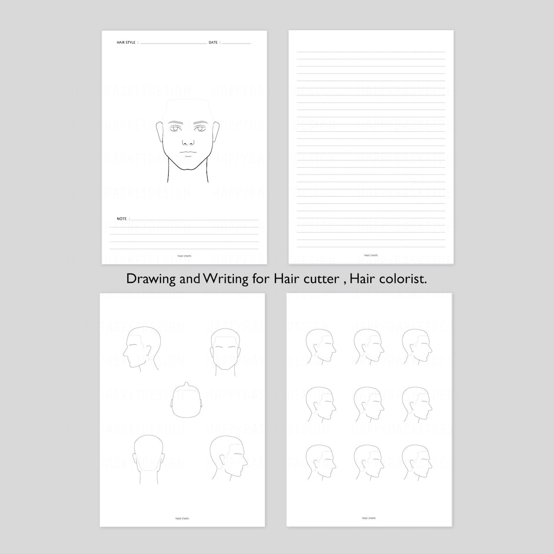 Barbering Head Sheets PDF Printable A4 Size Hairdressing Head Note Etsy