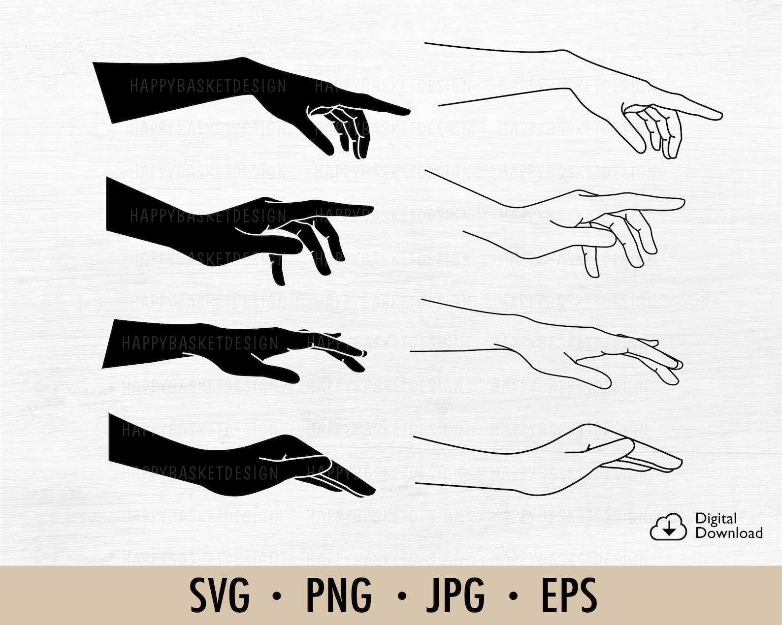 Gestures Hand Svg Bundle 4 Silhouette and Line Svg, Cricut File, Witch
