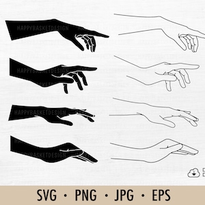 gestures hand svg bundle 4 silhouette and line svg, cricut file, witch hand cut file