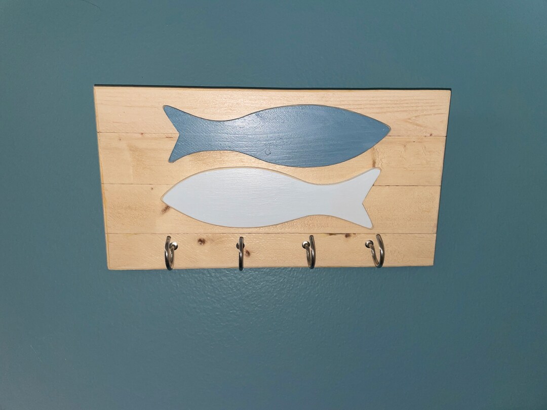 Nautical Fish Key Holder Wooden Fish Key Hooks Lake Wall Etsy
