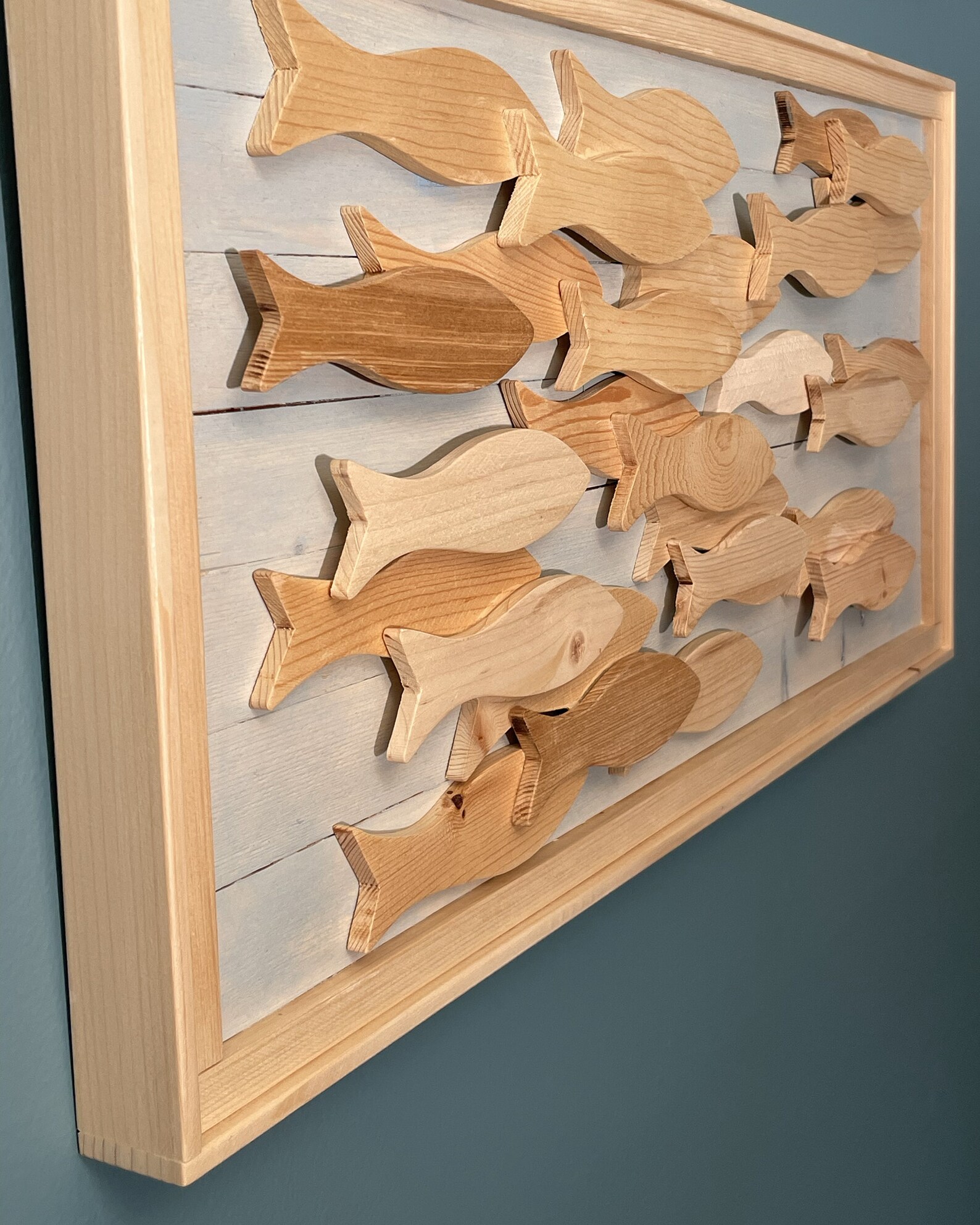 Wooden Fish Wall Decor, Painted Wooden Fish School, Coastal Decor