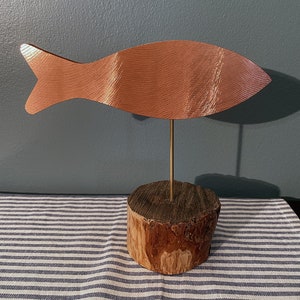 Fish Sculpture, Nautical Decor, Swimming Fish Sculpture on Cedar Log, Lake House Decor,