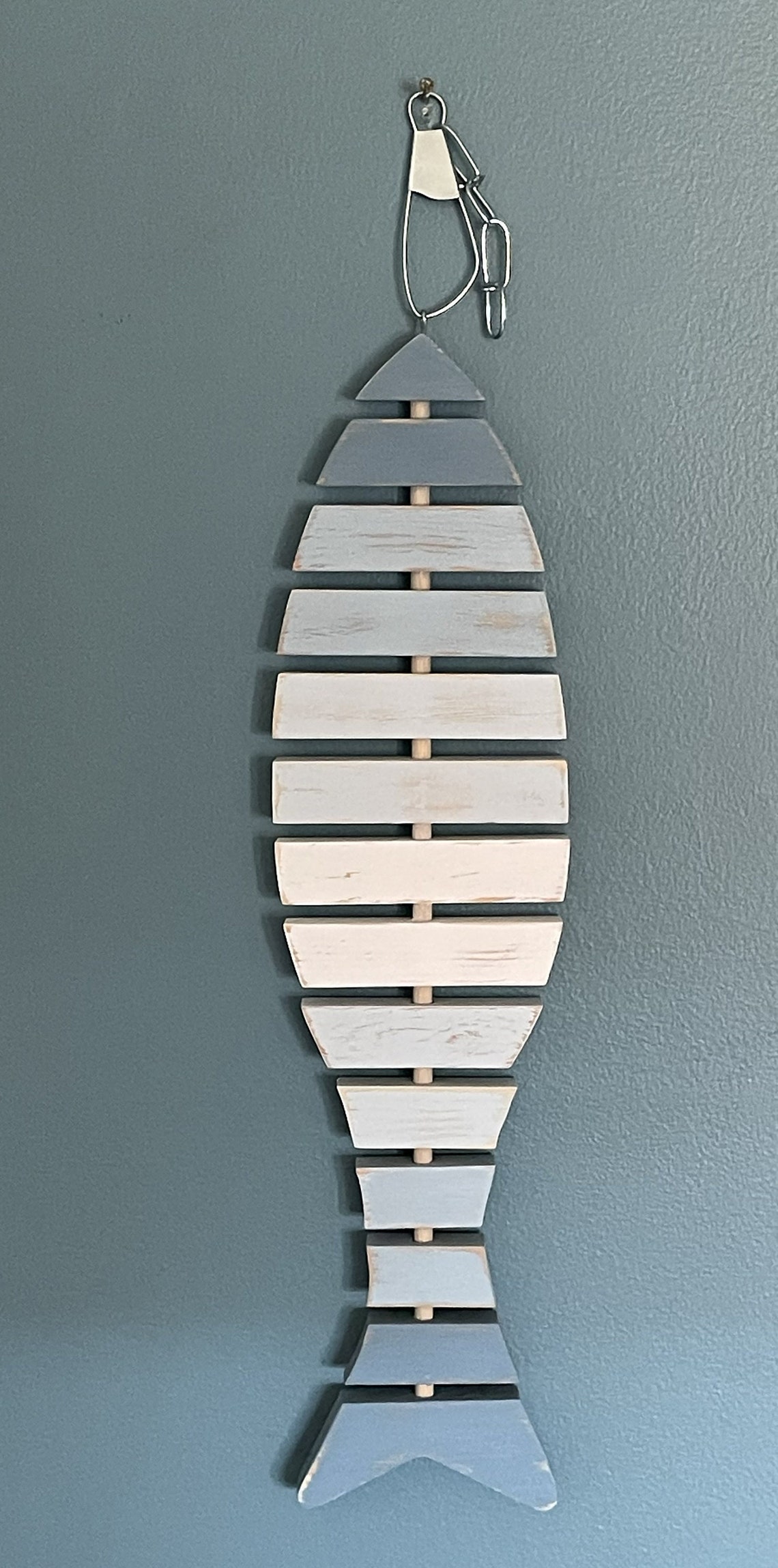 Wooden Fish Decor, Painted Wooden Fish, Fish Bone / Skeleton Decor