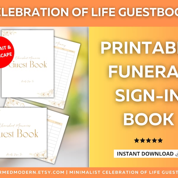 Funeral Guest Book | Celebration of Life Sign In Sheet for Funerals| Funeral PDF Print | Instant Digital Download Printable Funeral Sign In