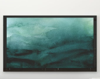 テレビアート水彩画、フレームテレビアート、サムスンフレームテレビ用アート、グリーンミスト水彩風景画、デジタルダウンロード、テレビフレーム用ティールアート