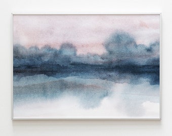 TV Art Watercolor, Frame TV Art, Art for Samsung Frame TV, Abstract Blue Watercolor, Digital Download, Gray Pink Watercolor Landscape