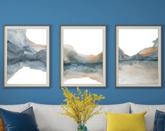 Set of 3 Watercolor Landscape Wall Art, Taupe Grey Watercolor Print, Modern Poster, Large Minimalist Art, Modern Printable Art, Abstract Art