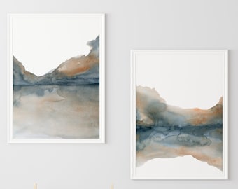 Set of 2 Watercolor Landscape Wall Art, Taupe Grey Watercolor Print, Modern Poster, Large Minimalist Art, Modern Printable Art, Abstract Art