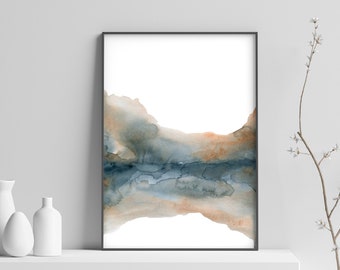 Gray Wall Art, Abstract Watercolor Printable, Watercolor Landscape Painting, Modern Watercolor Wall Art, Printable Art, Above Bed Art