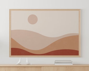 Arte para Frame TV, Arte para Samsung Frame TV, Mid Century Modern, Sunrise, Descarga digital, Paisaje boho, Marco de TV de terracota, Color Tierra