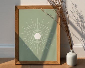 Sage Green Sun Decor, Boho Wall Art, Mid Century Printable, Modern Poster, Large Minimalist Art, Sage Green Wall Art, Colores neutros