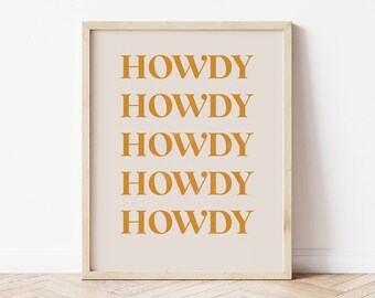 Howdy Quote Print, Western Poster, Warm Color Wall Art, Boho Wall Decor, Cowboy Print, Printable Art, Digital Download, Southwestern, 70's