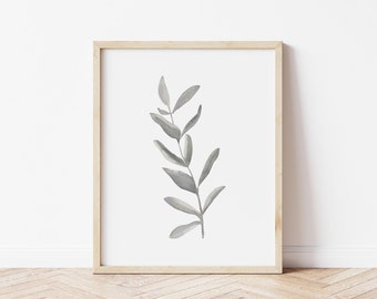 Salie groen groen decor, Boho Wall Art, Eucalyptus afdrukbare, botanische poster, grote minimalistische kunst, taupe print, blad aquarel kunst