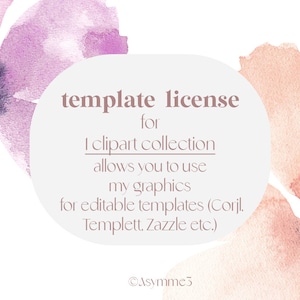 Template license for 1 clipart collection, Permission license for Corjl, Templett, Zazzle, Digital editable templates, Watercolor clipart