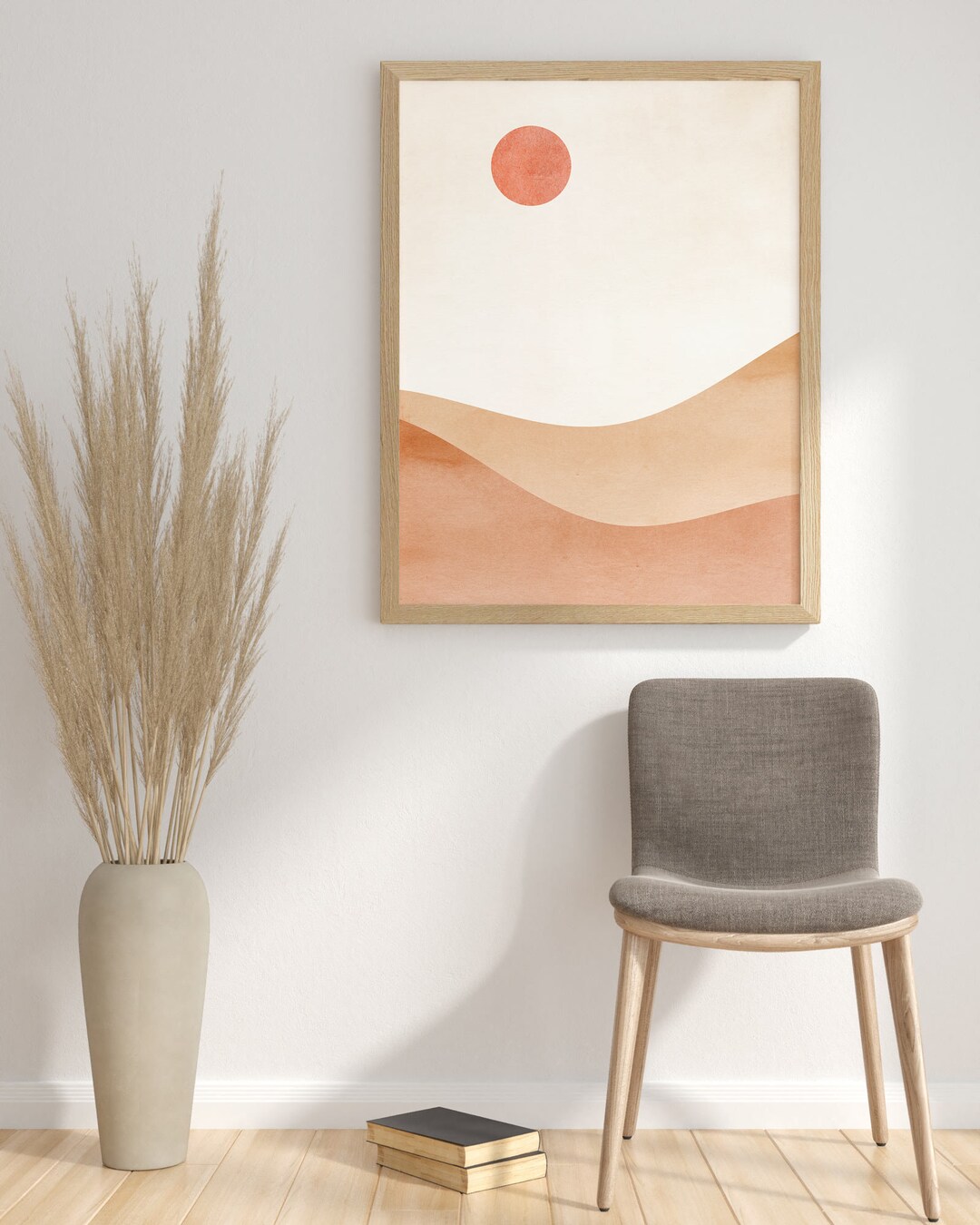 Boho Landscape Wall Art, Earth Tone Wall Art, Terracotta Sun Mountain