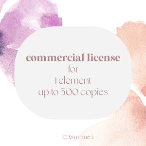Commercial use license for 1 element up to 500 copies for business, Digital download, Watercolor clipart