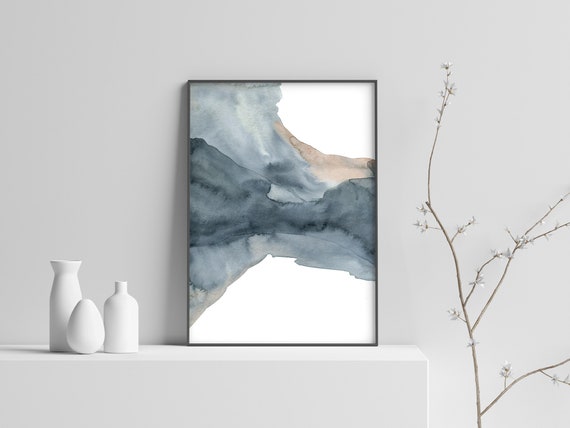 Gold Gray Wall Art, Abstract Watercolor Printable, Minimalist Abstract Art, Abstract Watercolor Landscape Painting, Modern Watercolor Print