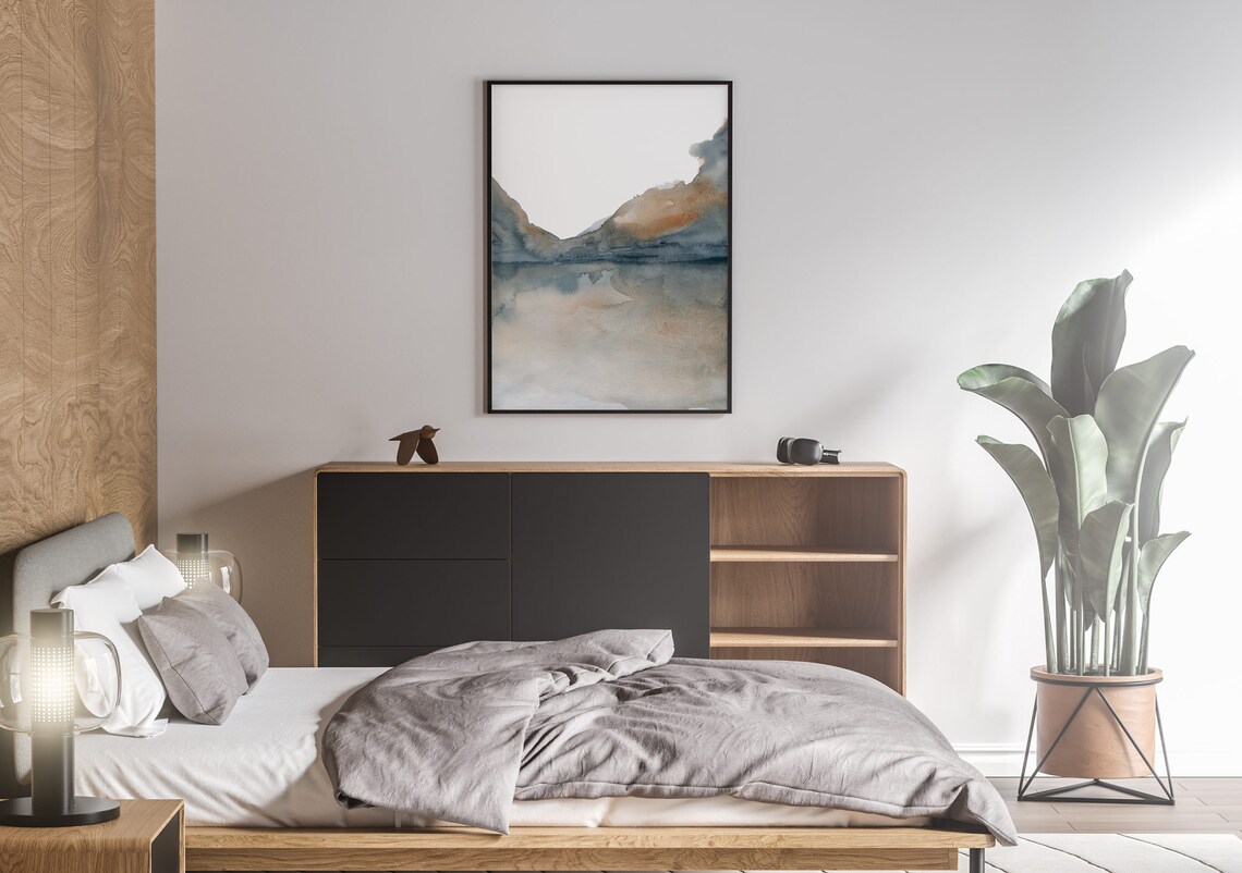 Gold Gray Wall Art Abstract Watercolor Printable Minimalist Etsy