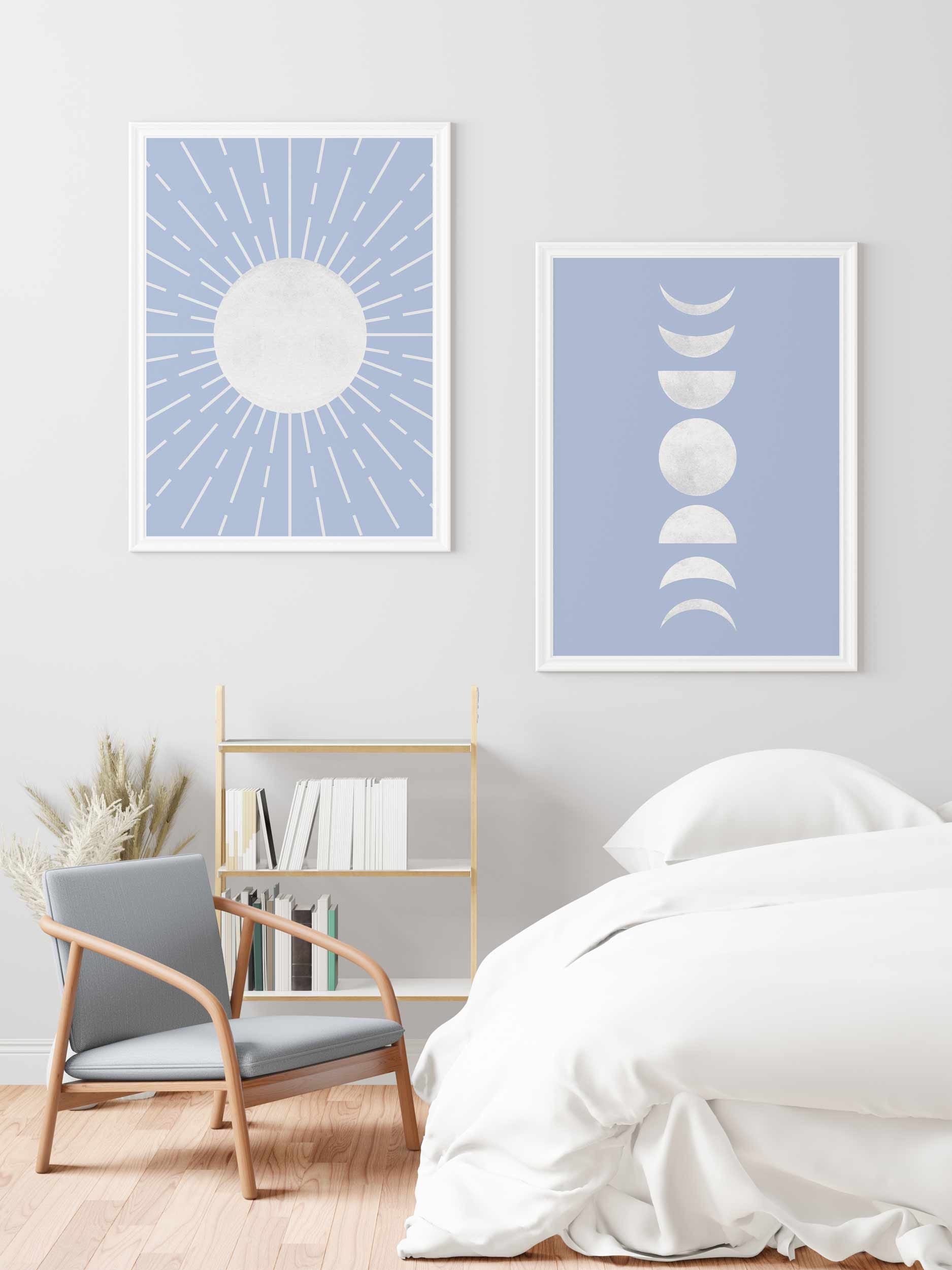Baby Blue Moon Phase Decor Kids Wall Art Nursery Boho Mid Century ...