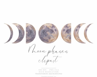 Watercolor Moon Phase clipart Lunar Crescent Celestial png Mystical Boho Mid Century Printable Large Minimalist Neutral Colors Taupe Beige