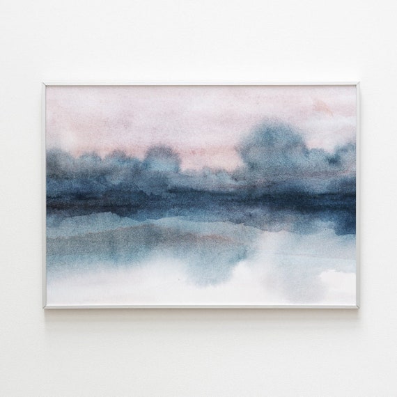 TV Art Watercolor, Frame TV Art, Art for Samsung Frame TV, Abstract Blue Watercolor, Digital Download, Gray Pink Watercolor Landscape