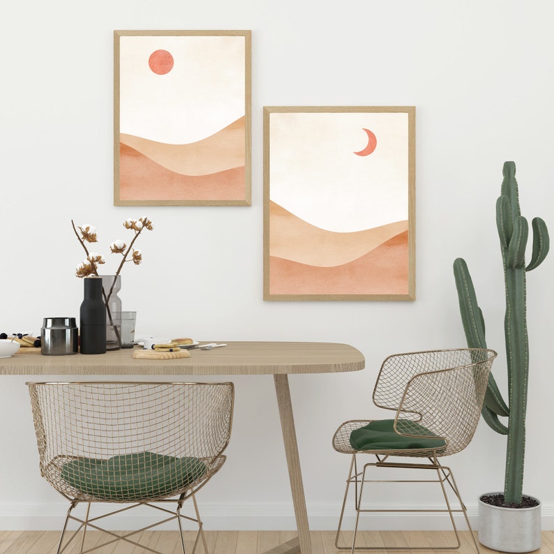 Set of 2 Boho Landscape Wall Art Gallery Wall Set Earth Tone Etsy