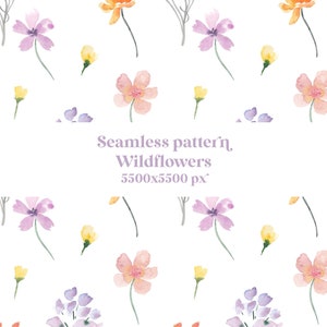 Wildblumen Clipart, digitales Papier mit Blumenmuster, digitales Papier mit Wasserfarben, Cottagecore Muster, digitaler Hintergrund, Tapete, PNG