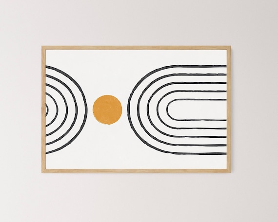 Art for Frame TV, Art for Samsung Frame TV, Mid Century Modern, Mustard Yellow, Digital Download, Boho Line Arch, beige TV frame, Geometric