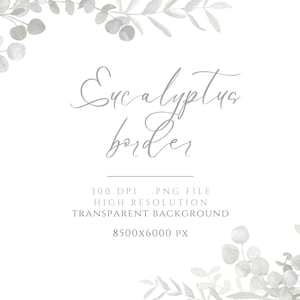 Eucalyptus horizontal border, Greenery frame clipart, Sage Green wreath, background, Winter Watercolor frame, PNG, Rustic Boho, Wedding