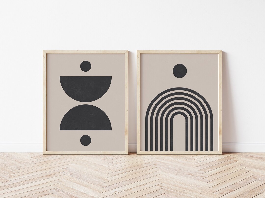 Mid Century Modern Wall Art Set of 2, Neutral Color Print, Boho Wall ...