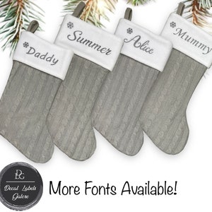 Personalised Grey Knitted Christmas Stockings, Christmas Decoration, Family Stockings