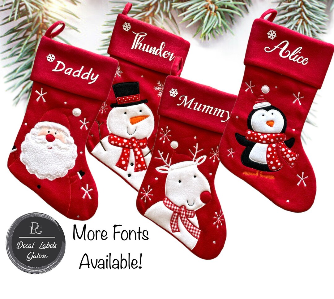Personalised Red Christmas Stocking, Luxury Stockings Santa, Snowman