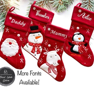 Personalised Red Christmas Stocking, Luxury stockings - Santa, Snowman, Reindeer or Penguin Stockings, Family Christmas Stockings