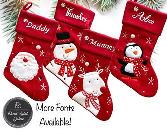 Personalised Red Christmas Stocking, Luxury stockings - Santa, Snowman, Reindeer or Penguin Stockings, Family Christmas Stockings