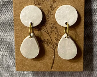 White Pearlescent tear drop dangles