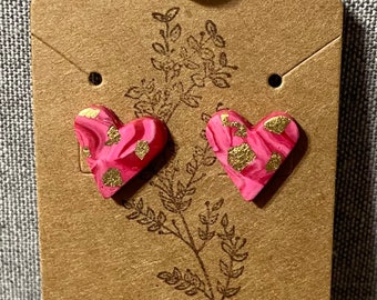 Pink swirl heart studs