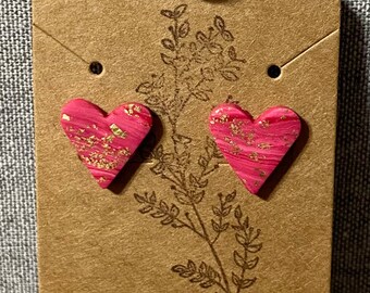 Dark pink heart studs