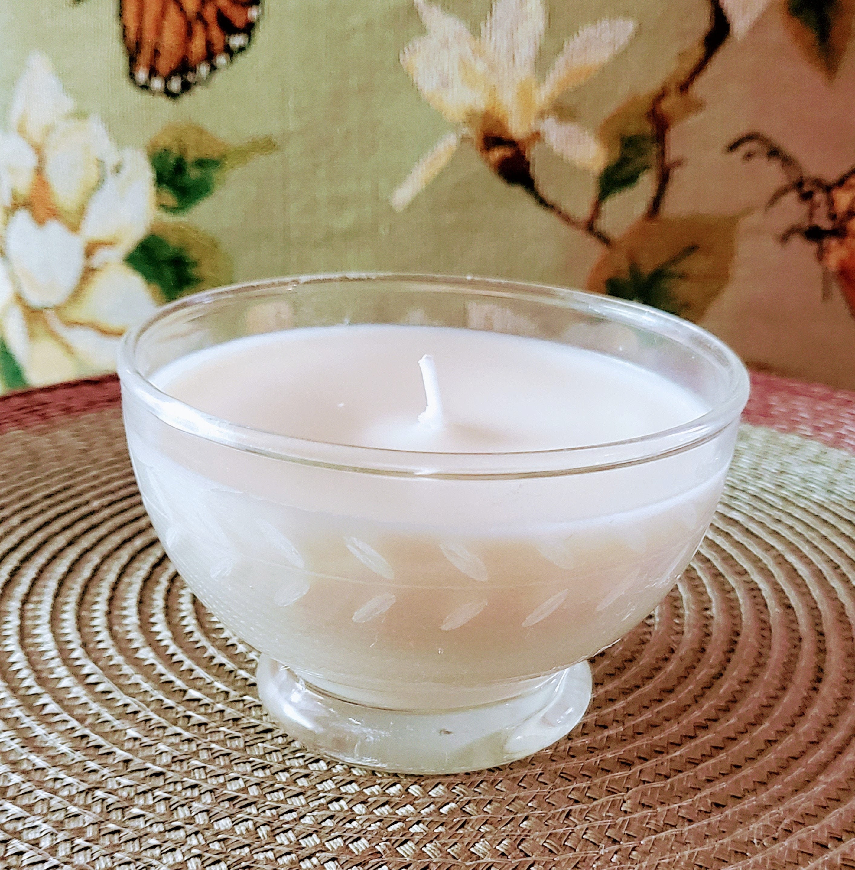 Unscented Candle in Vintage Glass Vessel with Leaf Motif Set Etsy