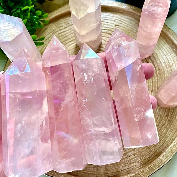 Deep Pink Aura Rose Quartz Towers | Healing Crystals for Meditation | Reiki | Witchy Decor | Spiritual Home Decor | Birthday gifts