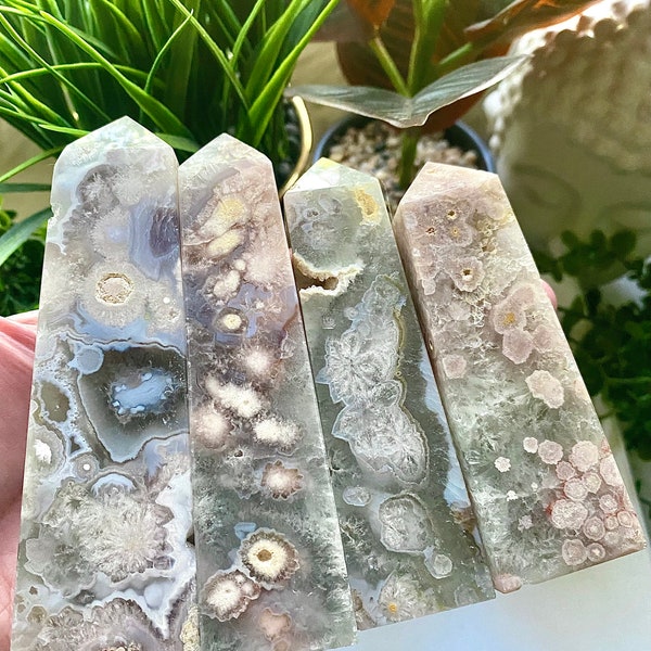 Green Quartz Flower Agate Towers | Healing Crystals for Meditation | Reiki Crystals | Witchy gifts | Spiritual Home Decor | Birthday gifts