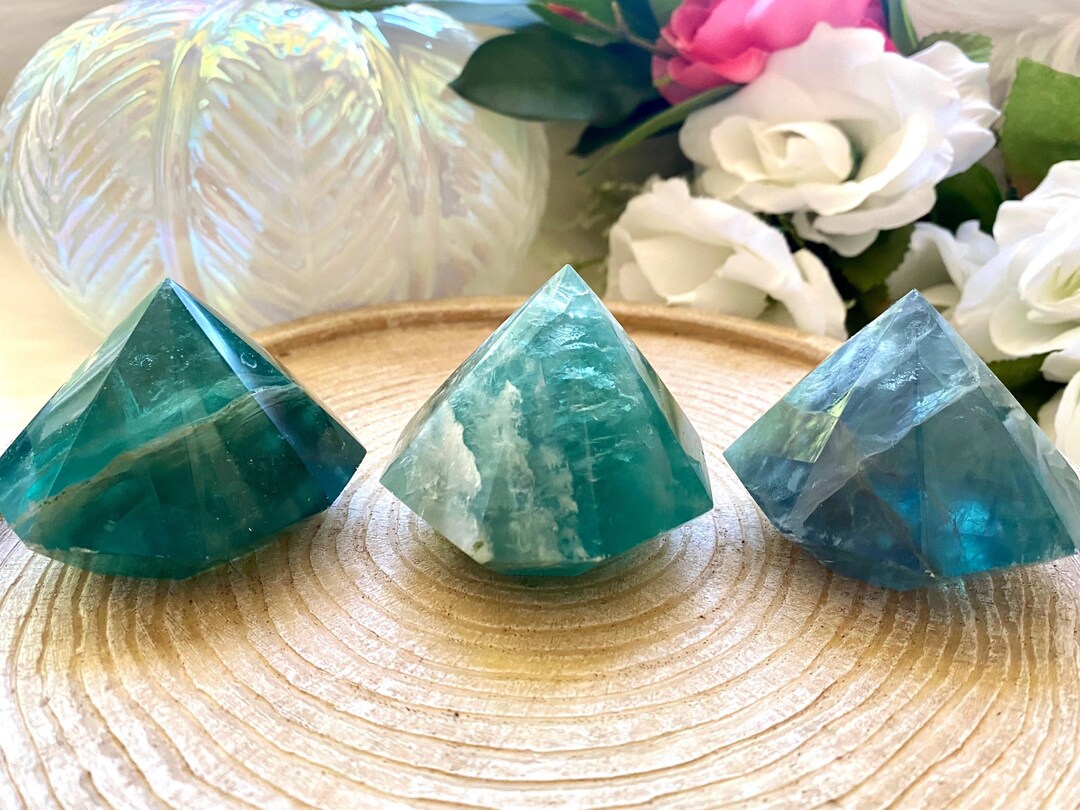Blue Green Fluorite Diamond Carvings Healing Crystals for Etsy