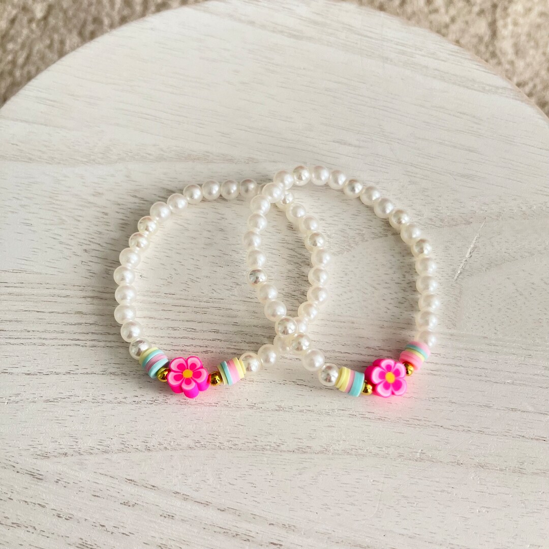 Tropical Hibiscus Bracelet Clay Beads Heishi Beads Preppy Summer