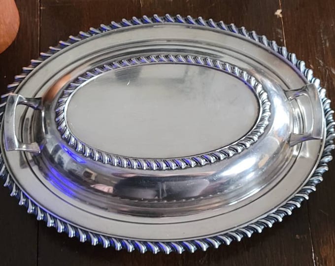 Silverplate Casserole Dish, Silverplate Double Vegetable Bowl, Crescent Silver, Quadruple Plate Q2717 Rope Edge