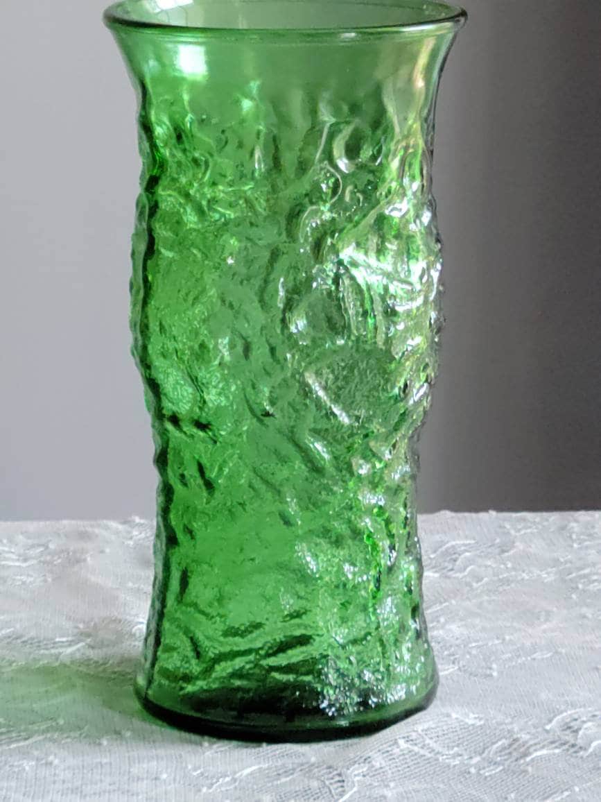 Vintage Green Glass Vase, Vintage Emerald Green EO Brody Large Crinkled Textured 9.5 Vase Etsy