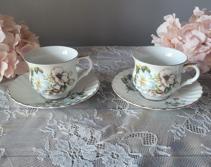 Old Foley Tea Cup and Saucer, Vintage James Kent Staffordshire England Cup and Saucer Set, Floral Pattern
